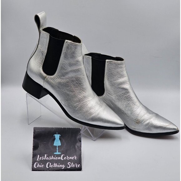 Loeffler Randall Women Metallic Silver Nellie Chelsea Pointed Booties Sz10  2971 - Picture 14 of 16